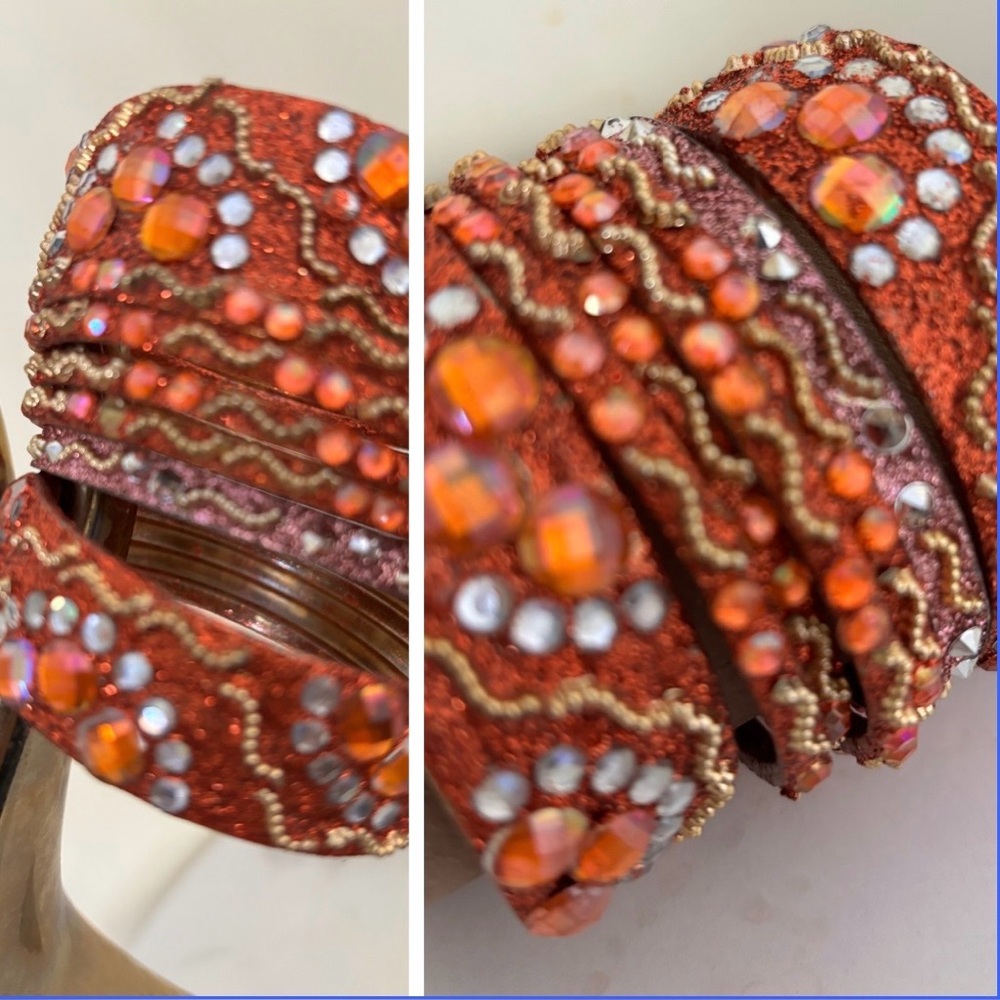 Orange and Gold Beaded/bangle  set! 2.5 inches